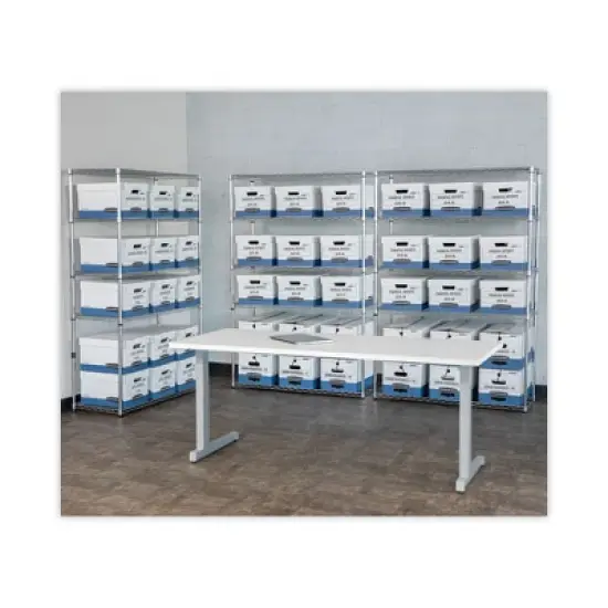 Bankers Box STOR/FILE Medium-Duty Letter/Legal Storage Boxes, Letter/Legal Files, 12.75" x 16.5" x 10.5", White/Blue, 4/Carton image {4}