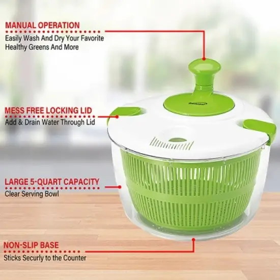 Brentwood 5 Quart Salad Spinner with Serving Bowl in Green image {5}