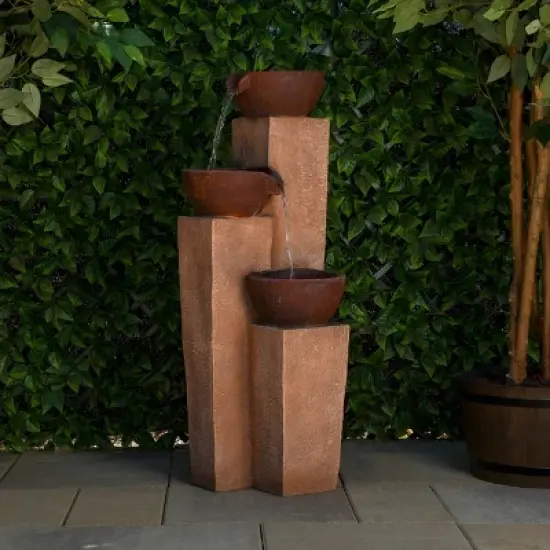35" Stone Resin Layered Tiering Pots Fountain Copper - Alpine Corporation image {1}