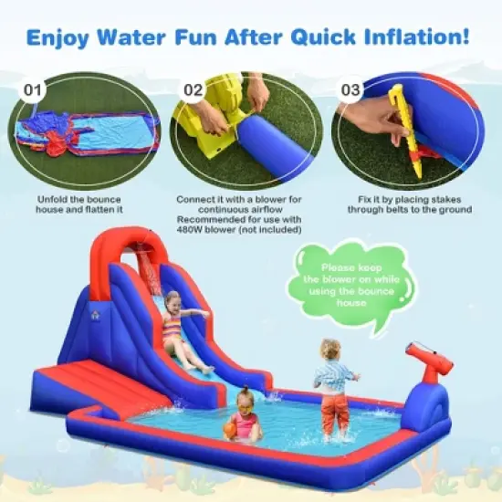 Costway Inflatable Water Slide Park w/ Climb Slide Pool & 2 Swim Rings Blower Excluded image {7}