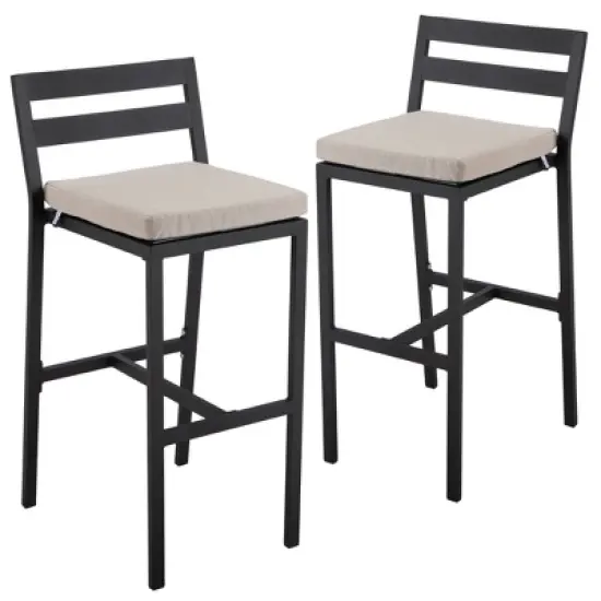 LeisureMod Chelsea Collection Modern Aluminum Outdoor Bar Chair Set of 2 &ndash; Black Patio Seating for Decks, Balconies, Porches, and Outdoor Spaces image {16}