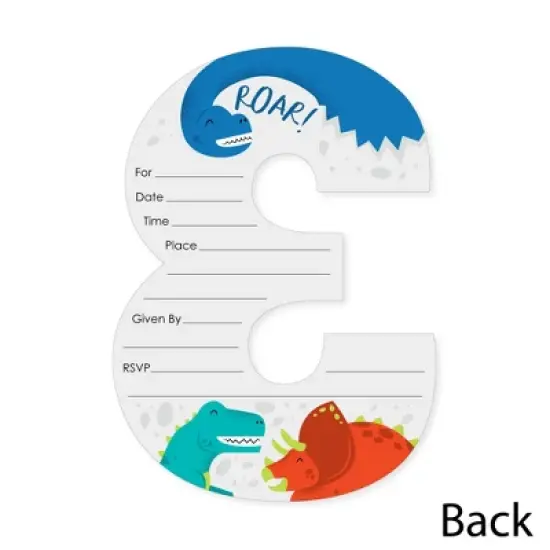 Big Dot of Happiness 3rd Birthday Roar Dinosaur - Shaped Fill-In Invites - Three Rex Dino Third Birthday Party Invitation Cards with Envelopes - 12 Ct image {3}