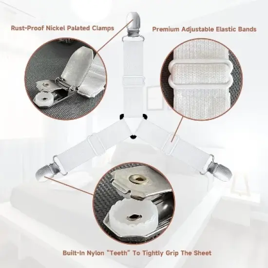 12 Pcs Bed Sheet Straps, Upgrade Fitted Bed Sheet Holders for Corners, Non Slip Sheet Clips White image {2}