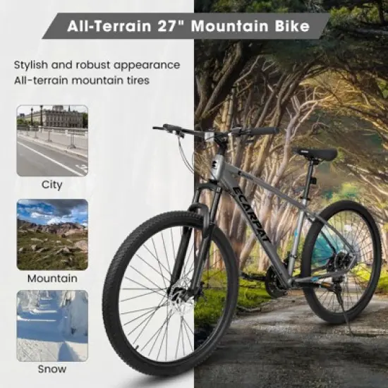 Aukfa 27-Inch Mountain Bike for Adults, 21-Speed, Aluminum Frame, Suspension Fork, Front & Rear Disc Brakes &uml;C Men's and Women's Trail Bicycle image {2}