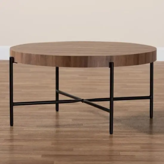 Baxton Studio Umar Modern Industrial Walnut Brown Finished Wood and Black Metal Coffee Table image {6}
