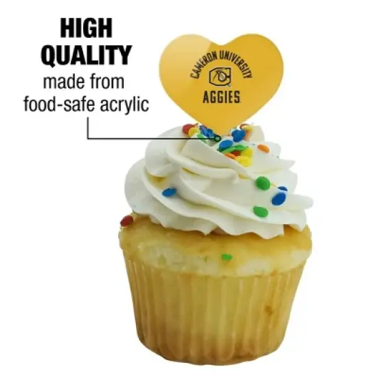 Cameron University Aggies Logo Heart Love Cupcake Picks Toppers Decoration Set of 6 image {2}