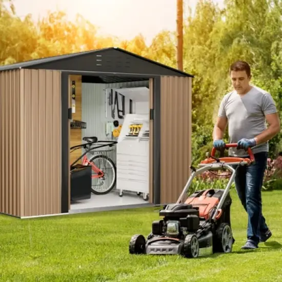 8x6 FT Outdoor Storage Shed, Large Metal Tool Shed with Sliding Door & Air Vent, Lockable Utility Tool Shed Storage House for Garden Patio Backyard image {6}