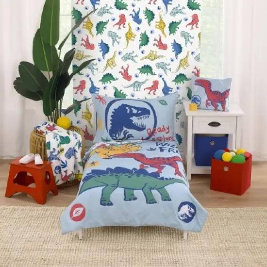 Universal Jurassic World Wild and Free Blue, Green, and Yellow Dinosaur 4 Piece Toddler Bed Set image {8}