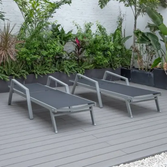 LeisureMod Marlin Modern Patio Sling Chaise Lounge Chair with Arms in Grey Aluminum, Set of 2 &ndash; Outdoor Patio, Poolside, Balcony, Garden, Deck Seating image {2}
