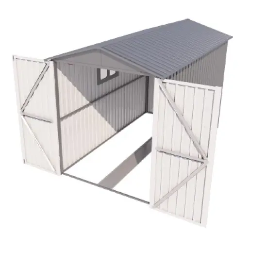 Motorcycle Outdoor Steel Storage Shed With Window , tracks and fixtures,Grey+White image {2}