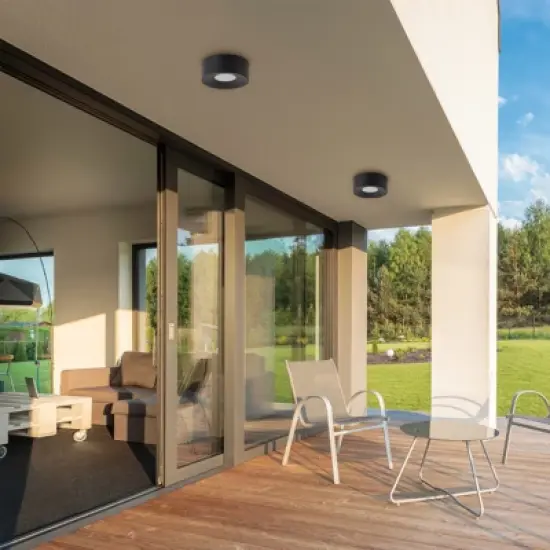 LLHZSY Flush Mount Outdoor Ceiling Light Black 5 1/10" Round LED Light Fixture for Corridor Hallway Post Exterior image {7}