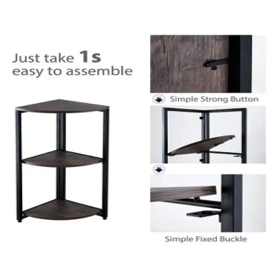 Year Color Modern Industrial Black And Antique Wood Small 3 Tier Display Corner Bookshelf With Plant Stand And Storage Rack image {5}
