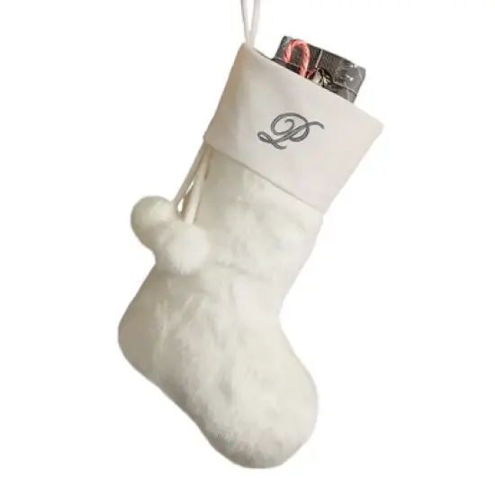 Personalization Mall Embroidered Initial Faux Fur Christmas Stocking, Ivory image {17}