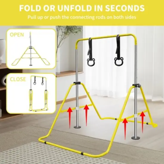 Gulches Yellow Multi-Functional Adjustable Height Children's Horizontal Gymnastic Bar With Bear Rings image {6}