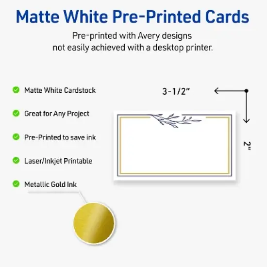 Avery&reg; Cards, 2" x 3.5", Gold & Navy Border w/ Florals, 80ct image {1}