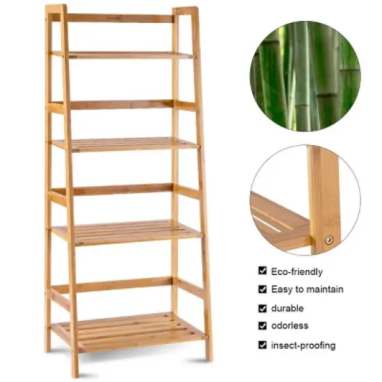 Costway Multifunctional 4 Shelf Bamboo Bookcase Ladder Plant Flower Stand Rack Storage image {5}