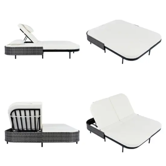 2-Person Outdoor Daybed, Patio Chaise Lounges with 5-Position Adjustable Backrest, Chaise Lounge with Iron Frame and Foam Cushions&ndash;Cuddlewood image {4}