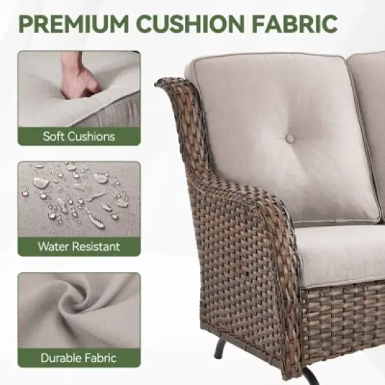 Buenhomino Patio Loveseat Rattan Glider Sofa with Curved Armrest Thicking Back & Seat Cushions for Garden Balcony Backyard image {2}