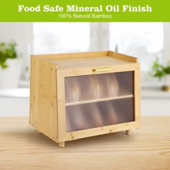 Farmhouse Style Bamboo Bread Box - 2-Tier Storage with Clear Door & Non-Slip Base - Rustic Kitchen Countertop Organizer image {4}