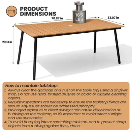 Crestlive Products Outdoor Dining Set Patio Dining Table Wooden-Like Top and Aluminum Frame Umbrella Hole image {3}