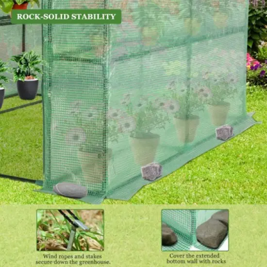 Walk-in Greenhouse for Outdoors, 58"x58"x75" Plant House with 8-Tier Grid Shelves for Seed Starting & Potted Plants image {3}