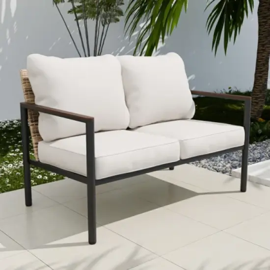 EAGLE PEAK Sunset Dune Collection Modern Outdoor Furniture Sofa, Patio Wicker Loveseat Couch with Cushions image {6}