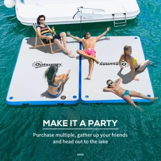 Outsunny Water Inflatable Floating Dock, Rafting Platform Island, Large Mat with Air Pump & Backpack, for Pool, Beach, Ocean, White image {5}