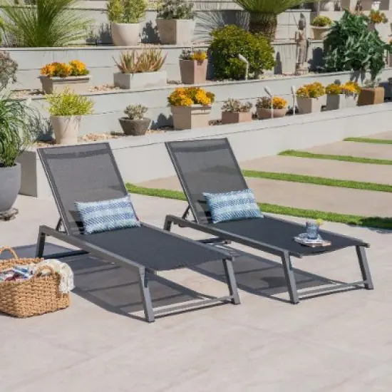 Classic 2-Pack Aluminum Patio Chaise Lounges with Adjustable Mesh Seats, Outdoor Chair -Christopher Knight Home Outdoor Furniture image {9}