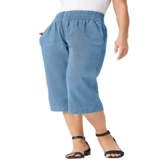 Jessica London Women&rsquo;s Plus Size Wide-Leg Crop Chambray Pants image {5}