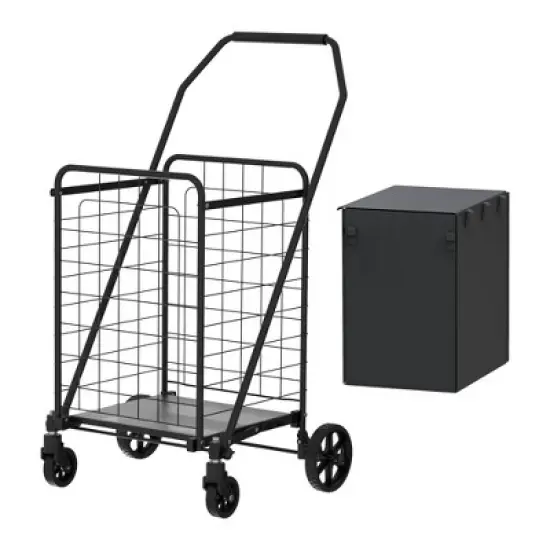 Shopping Cart with Shelf,Grocery Cart on Wheels, Foldable Utility Shopping Carts with 360&deg; Rolling Swivel Wheels for Groceries Laundry image {7}