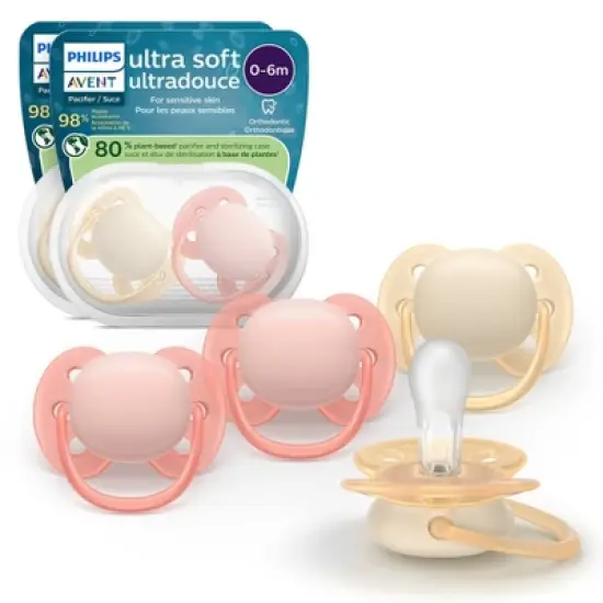 Philips Avent Ultra Soft Pacifiers 0-6m - Sand/Soft Pink - 4pk image {7}