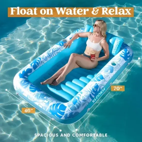 Joyfy Pool Floats Inflatable Pool Tanning Adults Floats Bed Tanning with Pillow Drink Holders Lounge Pool Float Tanning Pool for Adult Pool Party image {2}