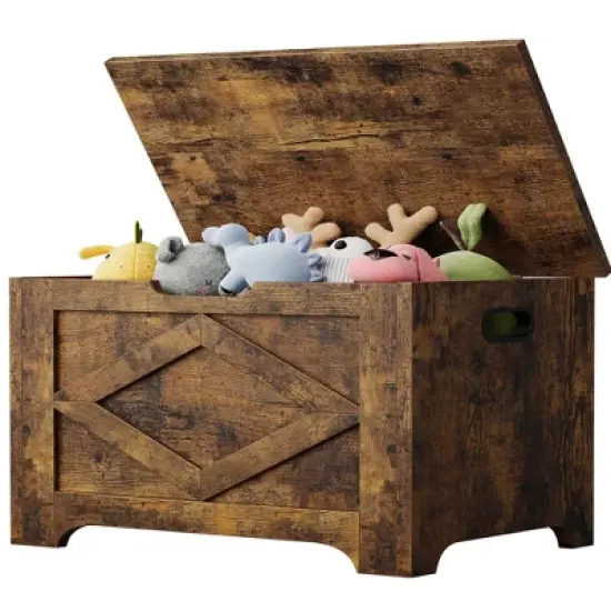 23.6" Storage Chest, Wooden Storage Bench with Safety Hinge, Easy Assembly, Large Toy Chest for Entryway, Living Room, Bedroom image {6}