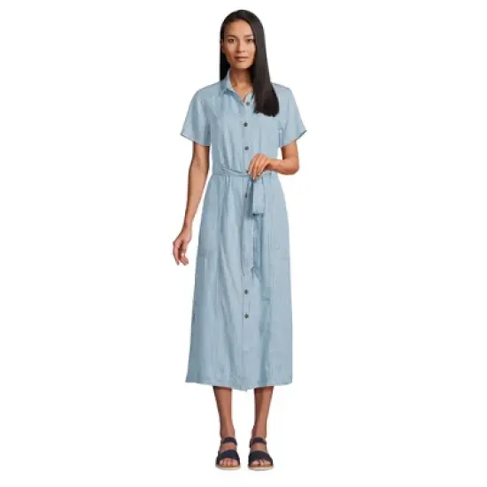 Lands' End Women's Indigo Tencel Button Front Midi Dress image {1}