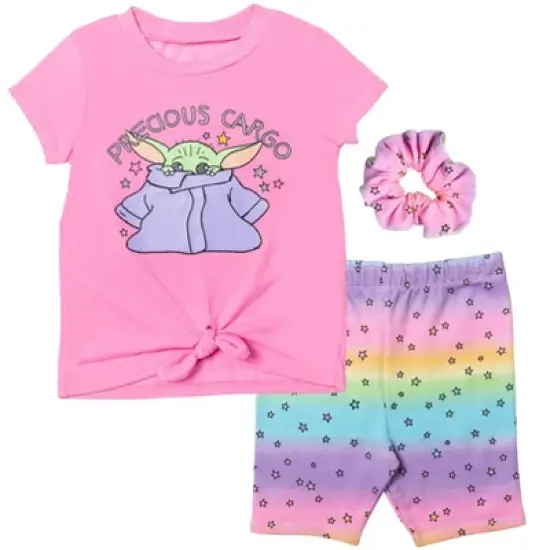 Star Wars The Child Girls Graphic T-Shirt Shorts and Scrunchie 3 Piece Outfit Set image {8}