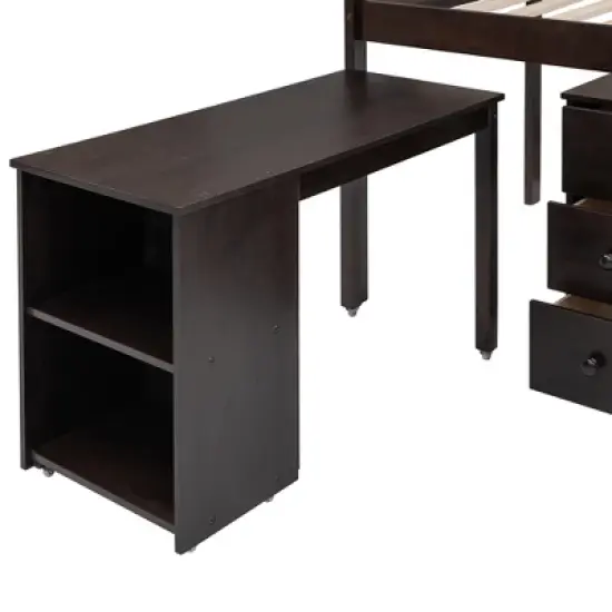 Low Twin Loft Bed with Cabinet and Rolling Portable Desk - ModernLuxe image {8}