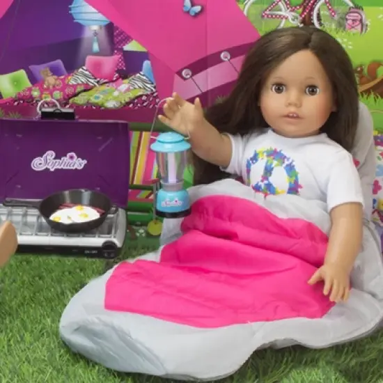 Sophia&rsquo;s Cocoon Style Camping Sleeping Bag for 18&rdquo; Dolls, Hot Pink/Gray image {2}