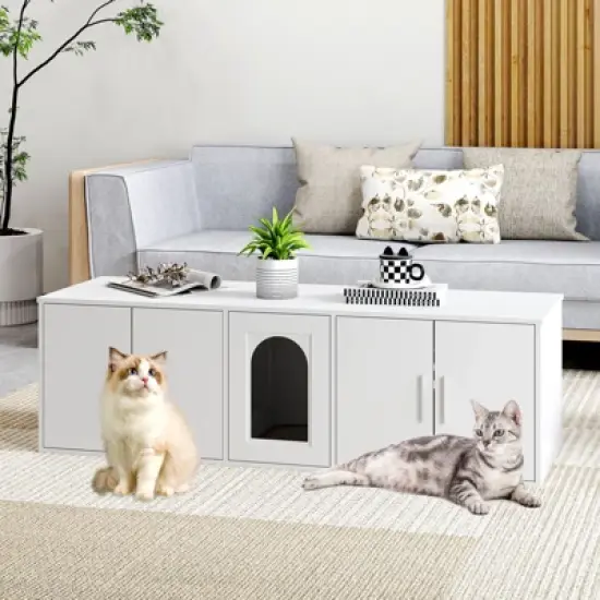 Tangkula 58" Hidden Cat Washroom Furniture w/ Double Rooms Sisal Scratching Mat image {1}