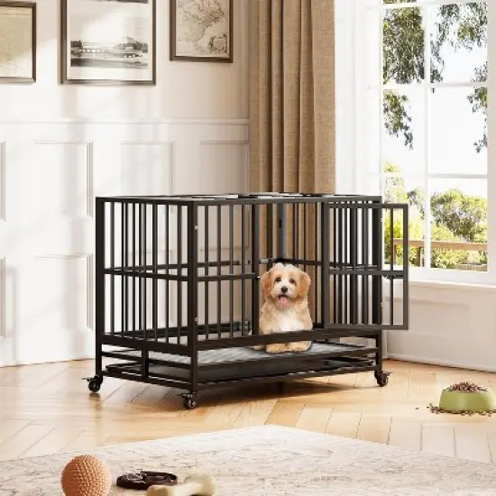 Heavy Duty Dog Cage、Metal Kennel and Crate Dog Playpen for Large Dogs, Dog Crate with Lockable Wheels and Slide-out Tray image {6}