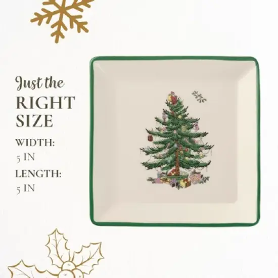 Portmeirion Christmas Tree Tidbit Square Plates (Set of 4) - 5" Ceramic Plates for Canap&eacute;s, Sweets, and Desserts - Dishwasher, Microwave, Freezer Safe image {6}