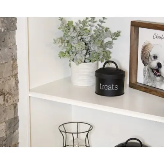 AuldHome Design Enamel Cat Treat Container, Small Retro Modern Farmhouse Pet Treats Jar Canister image {3}