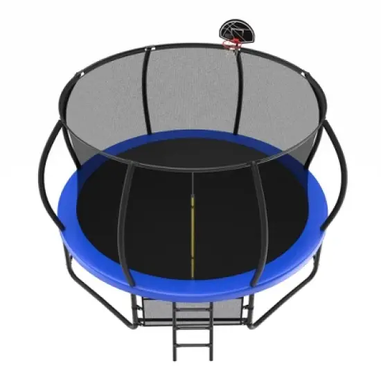 Jump Into Fun 14FT Outdoor Trampoline for Kids With Ladder,  Enclosure Net, Anti Rust Coating, Basketball Hoop For Kids and Adults image {4}