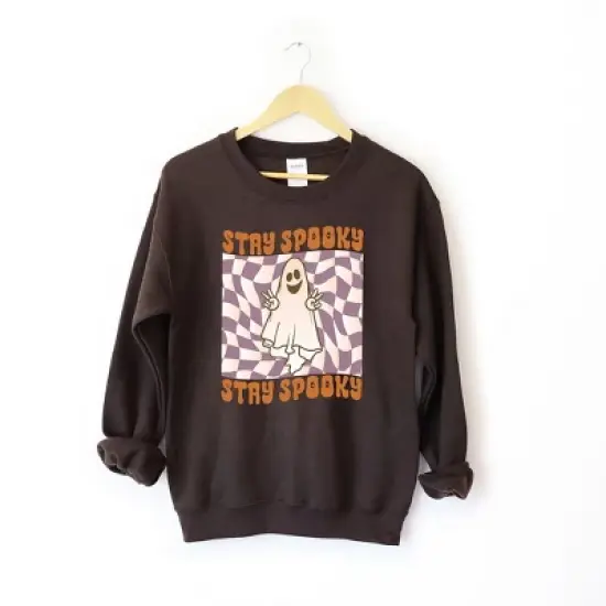 Simply Sage Market Women's Graphic Sweatshirt Checkered Stay Spooky Ghost image {2}