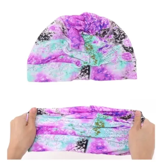 Unique Bargains Polyester Flower Pattern Swim Cap 5.91"x9.25" Purple 1 Pc image {4}