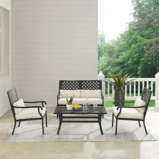 4pc Alistair Outdoor Steel Conversation Set Creme/Matte Black - Crosley image {2}