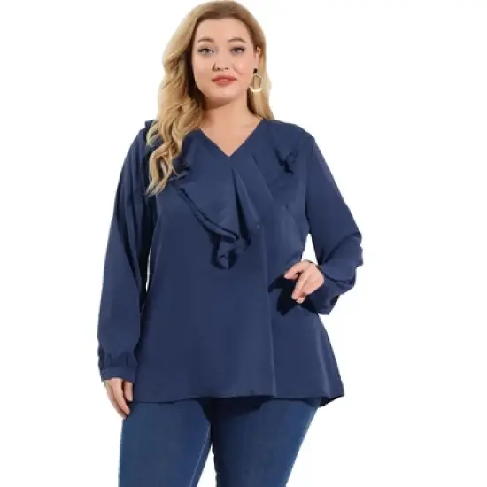 Agnes Orinda Women's Plus Size Work Fashion V Neck Chiffon Ruffle Top image {8}