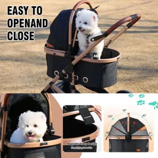 EchoSmile Black Lightweight Folding Pet Stroller with Detachable Carrier image {5}