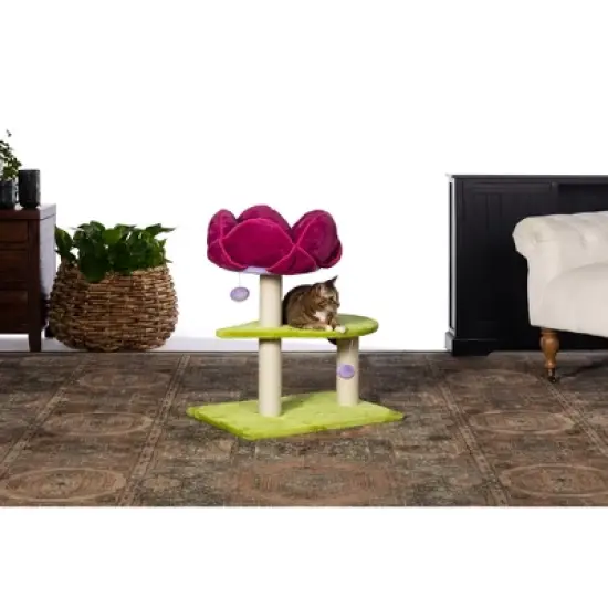 Prevue Pet Products Flower Power Cat Scratching Post, Green & Pink Fabric 7320 image {8}