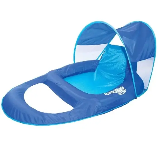 SwimWays Spring Float Recliner Pool Lounge Chair w/ Sun Canopy, Blue (2 Pack) image {1}