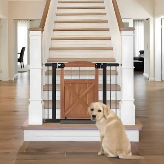 Unipaws Barn Door Dog Gate &ndash; 30" Tall, Pressure-Mounted Pet Safety Gate image {2}